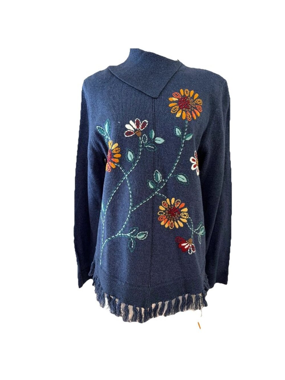 Alfred Dunner Embroidered Floral Sweater Size S Beaded Granny Harvest Fall NWT